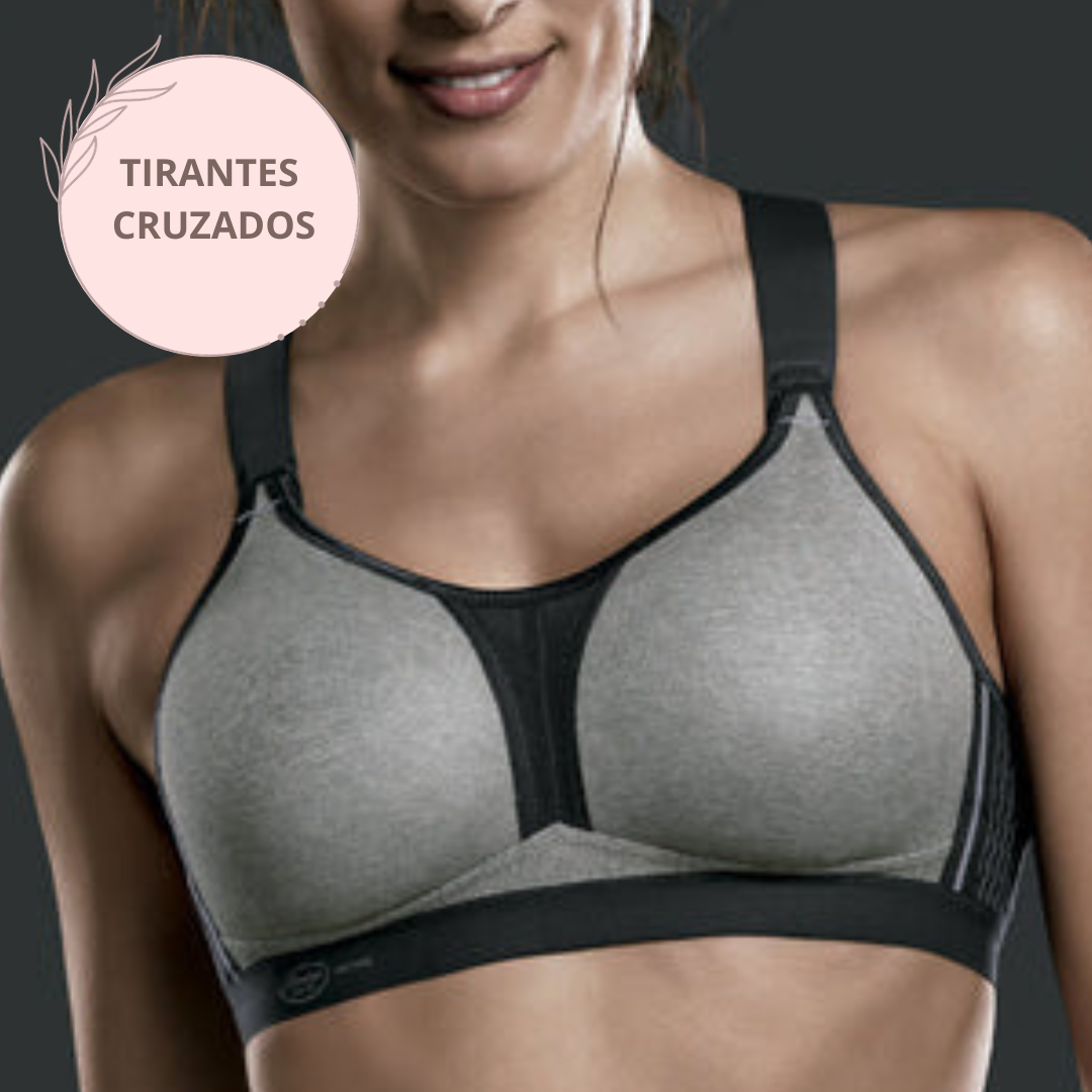 Sujetador deportivo cruzado sujeción máxima DYNAMIX STAR GRIS