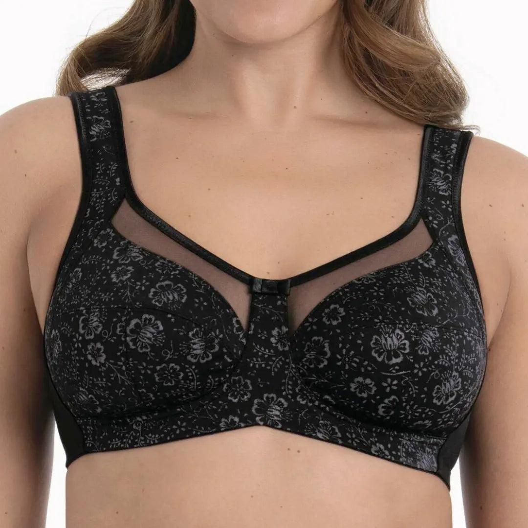 Sujetador sin aros Nº1 EN VENTAS con tirantes anchos confort CLARA ART BLACK/ANTRACITA
