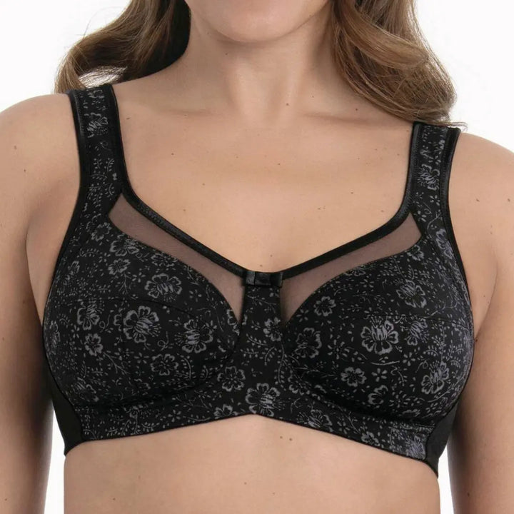 Sujetador sin aros Nº1 EN VENTAS con tirantes anchos confort CLARA ART BLACK/ANTRACITA