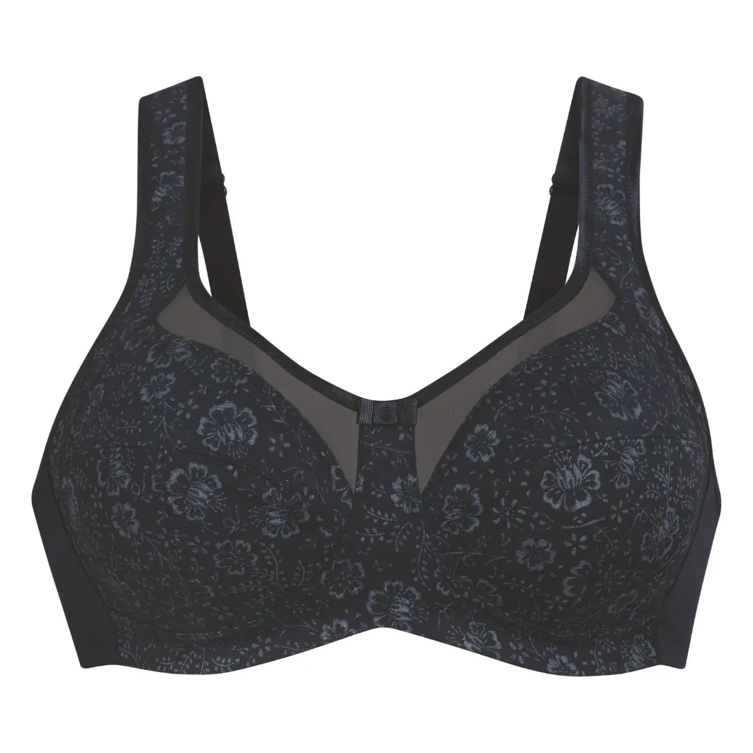 Sujetador sin aros Nº1 EN VENTAS con tirantes anchos confort CLARA ART BLACK/ANTRACITA